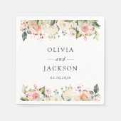 Rosa Blume, weiße Blume, Grünpflanzen, Hochzeit Serviette (Vorderseite)