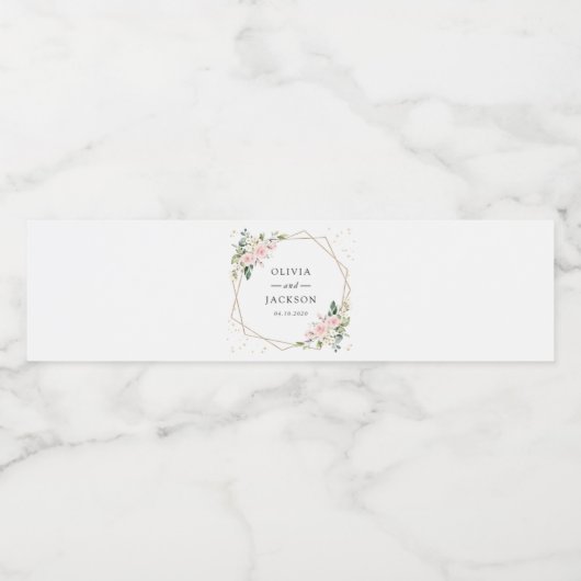 Rosa Blume, weiße Blume, Grünpflanzen, Hochzeit Wasserflaschenetikett (Einzelnes Label)