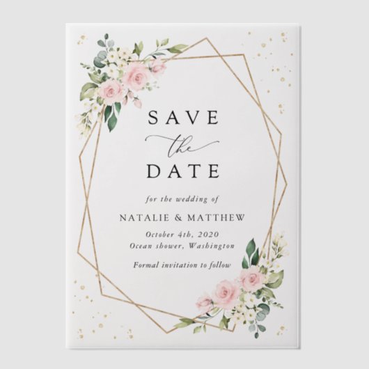 Rosa Blume, weiße Blume, Hochzeiten speichern das  Pergament Einladungen (Vorderseite)