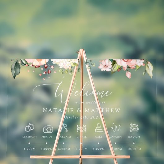 Rosa Blume, weiße Blume, Hochzeitstunde Acrylschild (Neutral)