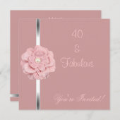 Rosa Blume Weiße Perle Fabulous 40. Party Einladung (Vorne/Hinten)