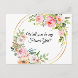 Rosa Blume wirst du mein Blumenmädchen sein? Einladungspostkarte