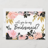 Rosa Blume wirst du meine Bridesmaid-Karte sein Einladung (Vorderseite)