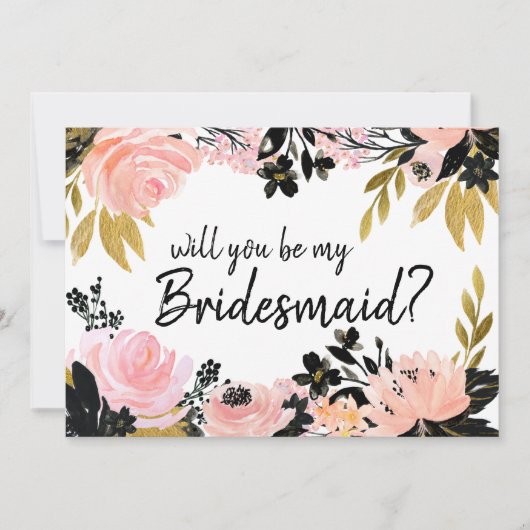 Rosa Blume wirst du meine Bridesmaid-Karte sein Einladung (Vorderseite)