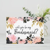 Rosa Blume wirst du meine Bridesmaid-Karte sein Einladung (Stehend Vorderseite)