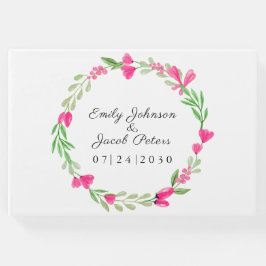 Rosa Blume Wreath Elegante Blumenzwiebelhochzeit Gästebuch