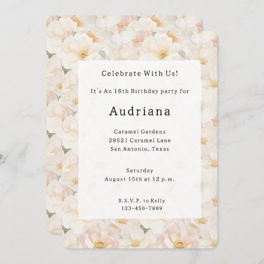 Rosa Blume zum Geburtstag Einladung (Vorne/Hinten)