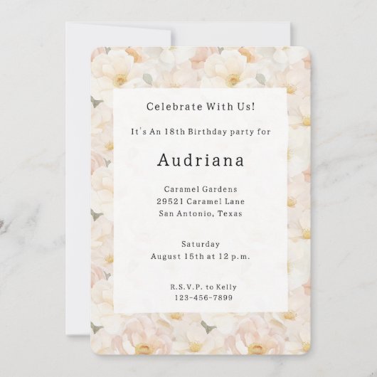 Rosa Blume zum Geburtstag Einladung (Vorderseite)