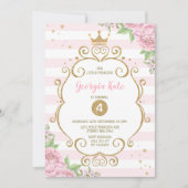 Rosa Blumen1. Geburtstag Party Goldkronprinzessin- Einladung (Vorderseite)