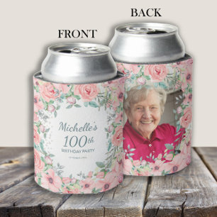 Rosa Blumen 100. Geburtstag Name Foto Dosenkühler