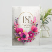 Rosa Blumen 18. Geburtstagsfeier Einladung (Stehend Vorderseite)