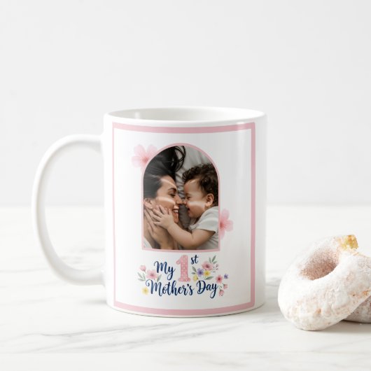 Rosa Blumen 1. Muttertag Individuelles Erinnerungs Kaffeetasse (Mit Donut)