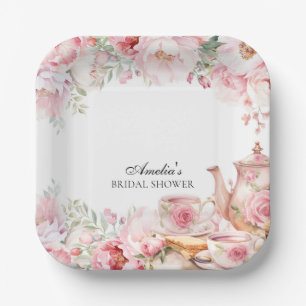 Rosa Blumen-After-Noon-Tea-Party-Brautbad Pappteller