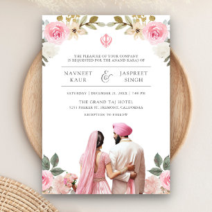 Rosa Blumen Anand Karaj Indische Sikh-Hochzeit Einladung
