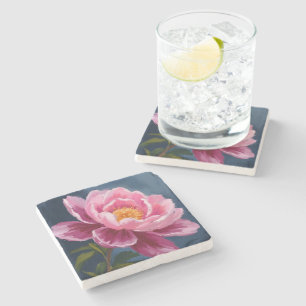 Rosa-Blumen-Aquarellmalerei Steinuntersetzer