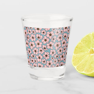 Rosa Blumen auf Blau  Schnapsglas