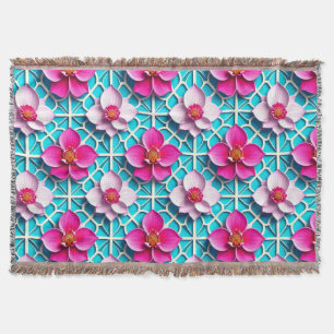 Rosa Blumen auf einem geometrischen blauen Hinterg Decke