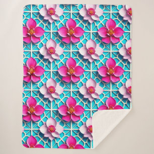 Rosa Blumen auf geometrischem blauem Hintergrund Sherpadecke