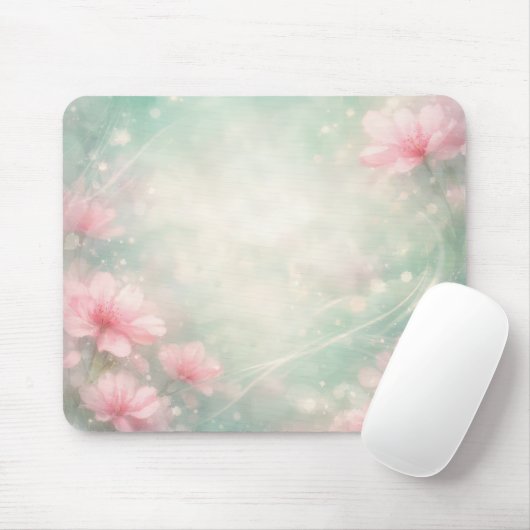 Rosa Blumen auf mintgrünem ätherischen Abstrakt Mousepad (Mit Mouse)