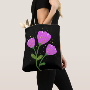 Rosa Blumen auf schwarzer Taschen-Tasche Tasche