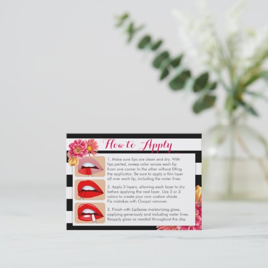 Rosa Blumen auf Schwarzweiss-- treffen u. Visitenkarte (Stehend Vorderseite)