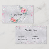 Rosa Blumen aus Silber Glitzer Schönheit Visitenkarte (Vorne/Hinten)