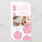 Rosa Blumen-Baby-Geburt danken Ihnen Foto-Karte Dankeskarte (Vorne/Hinten)