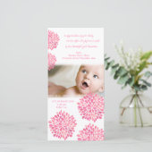 Rosa Blumen-Baby-Geburt danken Ihnen Foto-Karte Dankeskarte (Stehend Vorderseite)