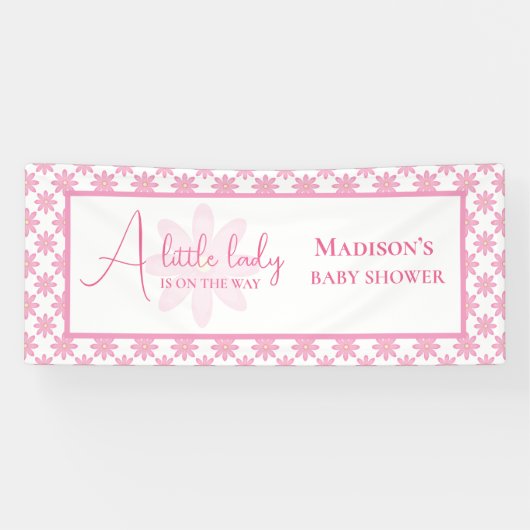 Rosa Blumen-Baby-Party  Banner (Horizontal)