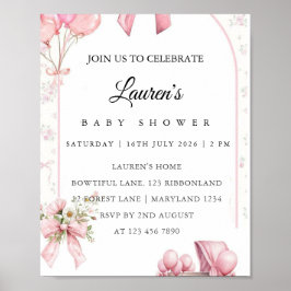 Rosa Blumen Baby Shower Einladungsplakat Poster