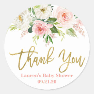 Rosa Blumen Baby Shower Mädchen Runder Aufkleber