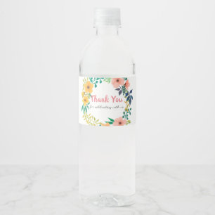 Rosa Blumen Babyparty des Aquarell-danken Ihnen Wasserflaschenetikett