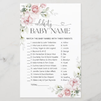 Rosa Blumen-Babyparty Prominenten-Babynamen-Spiel