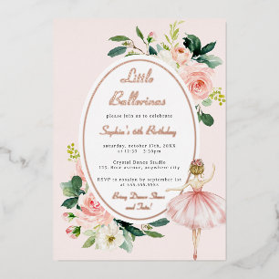 Rosa Blumen-Ballerina Kindergeburtstag Folieneinladung
