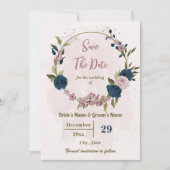 Rosa Blumen blauer Blumen botanische Hochzeit Save The Date (Vorderseite)