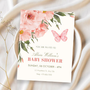 Rosa Blumen blühen Baby Shower Einladung