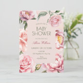 Rosa Blumen blühen Baby Shower Einladung (Stehend Vorderseite)