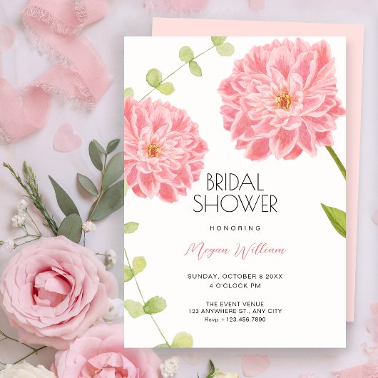 Rosa Blumen blühen Brautparty Einladung
