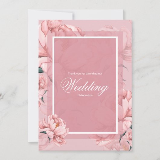 Rosa Blumen Blume Hochzeit Dankeschön Karte (Vorderseite)