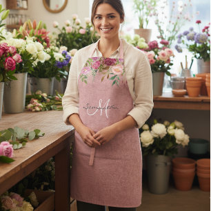 Rosa Blumen-Blumen-Monogramm Pretty Schürze