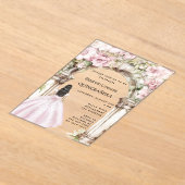 Rosa Blumen Bogen Kleid klar Quinceanera Acryleinladungen (Ablage )