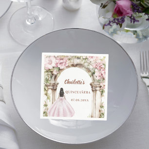 Rosa Blumen Bogen Kleid Quinceanera Serviette