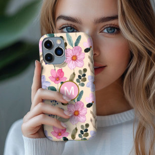 Rosa Blumen Boho Monogramm iPhone-Hülle iPhone 16 Hülle