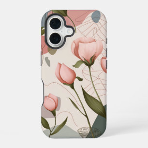 Rosa Blumen, Boho-Muster iPhone 16 Hülle