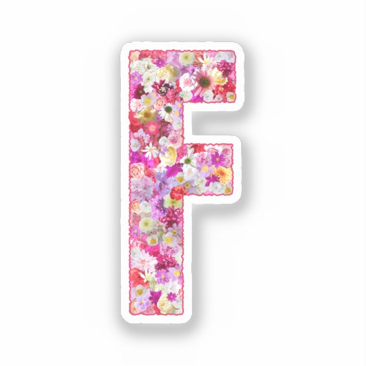 Rosa Blumen Botanisches Monogramm Buchstabe F Für Aufkleber (Vorderseite)