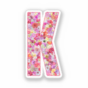 Rosa Blumen Botanisches Monogramm Buchstabe K für Aufkleber