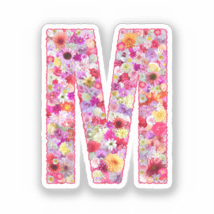 Rosa Blumen Botanisches Monogramm Buchstabe M Für Aufkleber