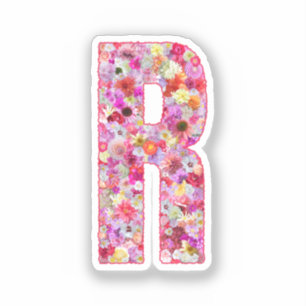 Rosa Blumen Botanisches Monogramm Buchstabe R Für  Aufkleber