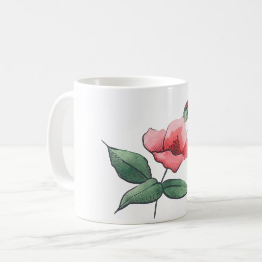 rosa Blumen, botanisches rotes Mit Blumengrün Kaffeetasse (Vorderseite Links)