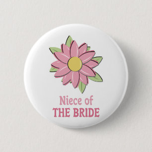 Rosa Blumen-Braut-Nichte Button